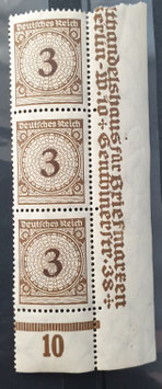 1924 3 Rentenpfennig Plattendruck Ecke unten rechts mit 2 anhängenden Marken senkr. postfrisch