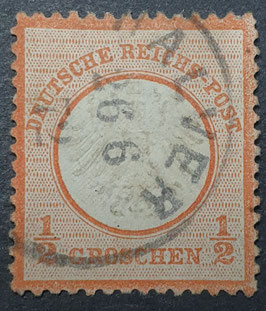 1872 1/2 Groschen Briefmarke kleiner Brustschild ziegelrot, Altdeutschlandstempel NDP