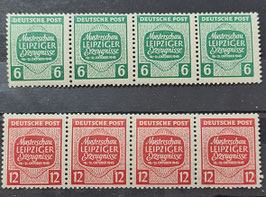 1945 Musterschau Leipziger Erzeugnisse  kpl. Ausgabe postfrisch im Vierersteifen 6 und 12 Pfg. kleiner Plattenfehler