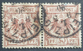 1889 50 Pfennig Adler Briefmarken im waagrechten Paar Nuance braunrot