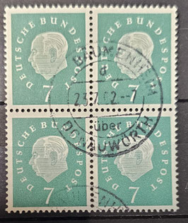 1959 Heuss Medaillion 7 Pfg gestempelter Viererblock