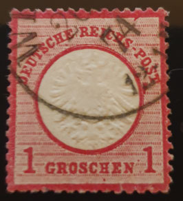 1872 1 Groschen großer Brustschild,  Handbuch Plattenfehler "Fleck unter T von Reichspost am Kreis. gestempelt