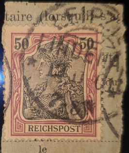 1900 Germania Reichspost 50 Pfennig gestempelt auf Unterlage Kreisobersegmentstempel Leipzig