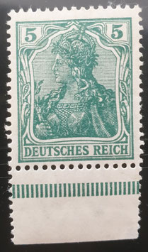 1915 Germania Kriegsdruck 5 Pfennig bläulichgrün Platte Unterrand