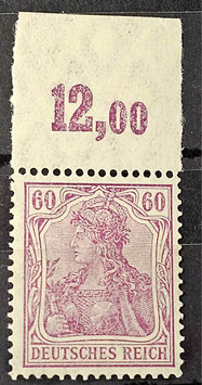 1915 Germania Kriegsdruck 60 Pfennig 92 IIb Plattendruck Oberrand postfrisch
