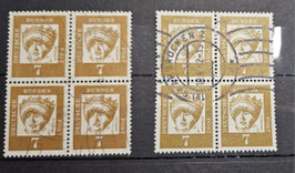 1961 Bedeutende Deutsche 7Pfg Jeweils im Viererblock x und y gestempelte Paare ( 2 ) beide Papiersorten