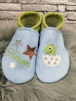 Lederpuschen Dino mit Name personalisiert