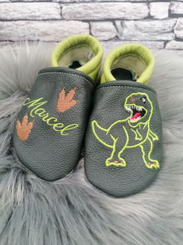 Lederpuschen T-Rex mit Name personalisiert