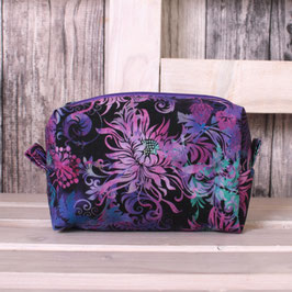 Kleine Boxy Bag schwarz mit pinken/lila Blumen