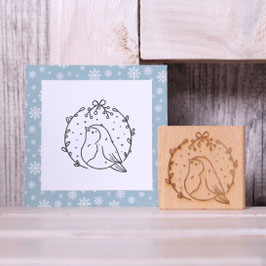 Stempel Rotkehlchen im Winter 5x5cm