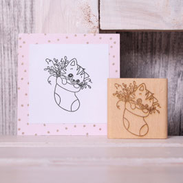 Stempel Katze im Weihnachtsstrumpf 5x5cm
