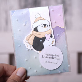 magnetisches Lesezeichen "Winterpinguin mit Herz"