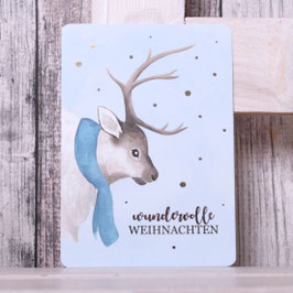 Postkarte Rentier "wundervolle Weihnachten" foliert