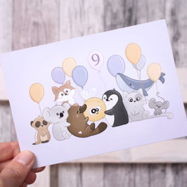 Postkarte "Gruppenbild zum 9. Geburtstag"