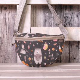 Kinder-Bauchtasche grau mit Bär & Eulen