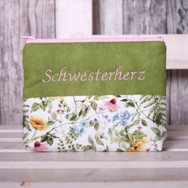 Täschchen grün "Schwesterherz" floral
