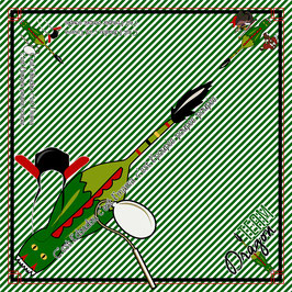 Foulard - Tissu ligné vert décor Dragon + Phrase "C'est l'Doudou..."