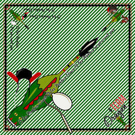 Foulard - Tissu ligné vert décor Dragon + Phrase "Et les montois..."