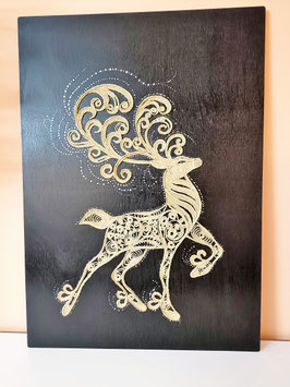 Bild Pano Rehe aus Jute auf Holz Handarbeit Wanddekor