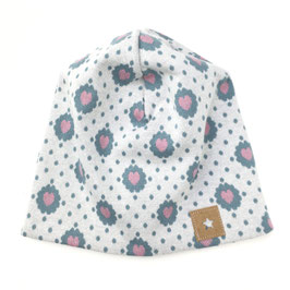 Beaniemütze Jacquard Herzen rosa-meliert
