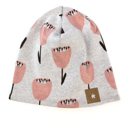Beaniemütze Jacquard Blumen rosa-meliert