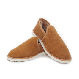 Chaussons charentaise OLERON camel en peau d'Agneau fourrées