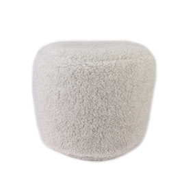 Pouf repose pieds en laine naturelle de mouton gris clair fabriqué en France