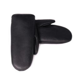 Moufles adulte fourrées en peau d'Agneau Z noir cuir lisse
