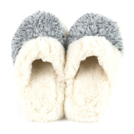 Chaussons mules en laine de mouton naturelle bicolore gris chiné / blanc cassé