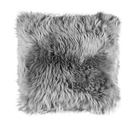 Coussin en fourrure naturelle de mouton gris