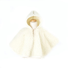 Poncho enfant en laine naturelle de mouton blanc cassé