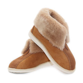 Chaussons ONTARIO camel avec fermeture zip en peau d'Agneau