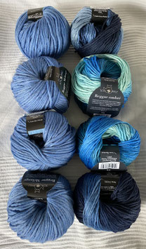 Kuschelschal 100% Merino Wolle aus Patagonien Farbe  Blau Melange stone washed