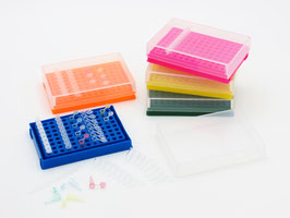 PCR Tube Racks, 96 x 0,2 ml mit klaren, abnehmbaren Deckeln, farblich sortiert, VE = 5 St.