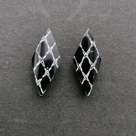 Ohrstecker schwarz mit silber Textileinschluss