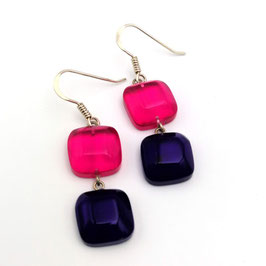 Ohrhänger in quadratischer Form,pink und lila transparent