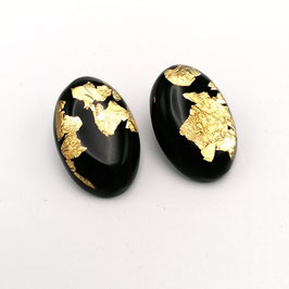 Ohrclips oval schwarz mit Goldmetalleinschluss