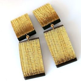 Doppel Ohrclips mit Textileinschluss gold  auf schwarz