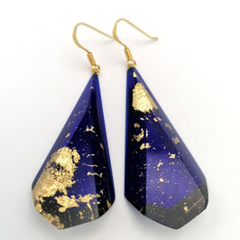 Ohrhänger royalblau - transparent mit Goldmetalleinschluss