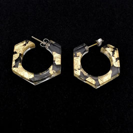Creolen transparent mit Goldmetalleinschluss, fünfeckig