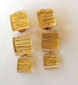 3 er Ohrclips mit Textileinschluss gold transparent