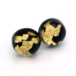 Ohrstecker, rund schwarz mit Goldmetalleinschluss