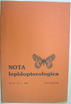 Nota lepidopterologica Vol.12 No.3 SEL Societas  Europaea Lepidopterologica 1989