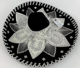 Sombrero Mariachi Hut "BLUMEN" Schwarz/Silber - in 5 Größe - aus Mexiko