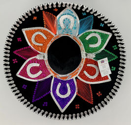 Sombrero Mariachi Hut "BLUMEN" Schwarz/Silber Multicolor - in 5 Größe - aus Mexiko