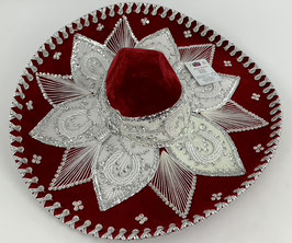 Mexikanische "BLUMEN" Sombrero Rot/Silber - in 4 Größe
