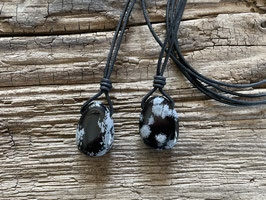 Lederband mit Schneeflocken-Obsidian