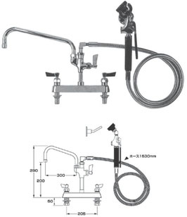 縦型(台付)湯水混合ユーティリティスプレー-水栓付