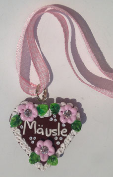 Lebkuchenherz Kette gross "Mäusle" rosa