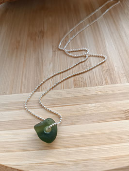 925-er Silber Kugelkette mit echtem Seeglas in Grün